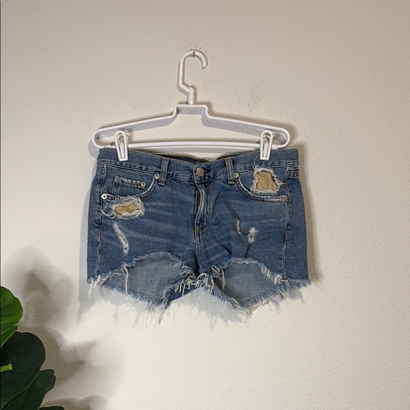 rag & bone Blue Distressed Jean Shorts - Picture 1 of 6
